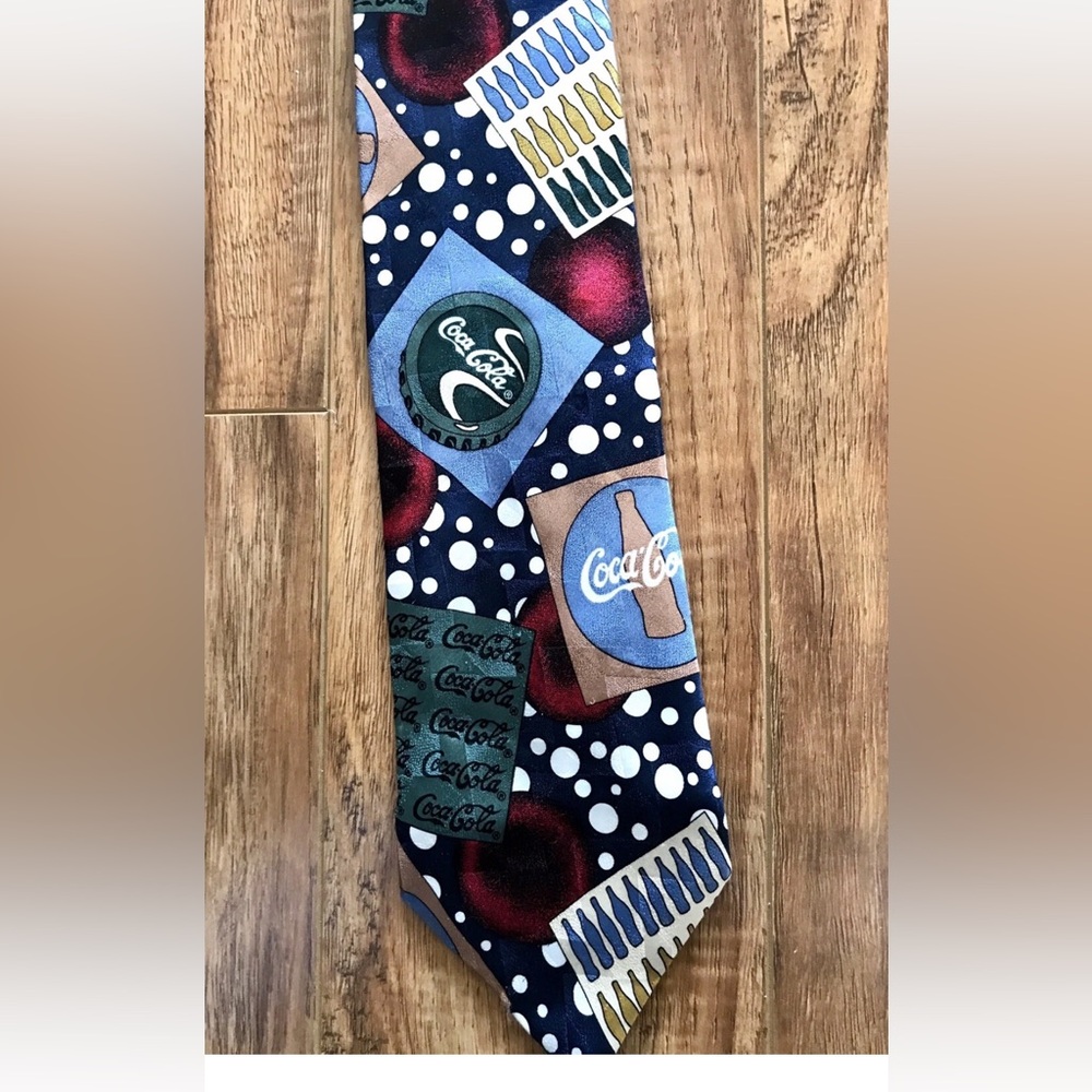 Silk Coca-Cola Soda Pop Bottles Bubbles Patterned Tie with Bold Colors Necktie